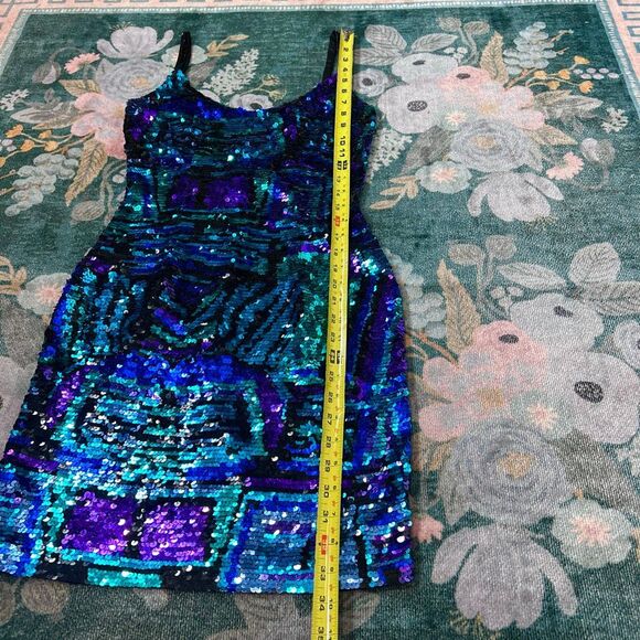 Black Tie By Oleg Cassini Mini Dress Womens Size 4 Blue Purple Sequined Beaded - Picture 7 of 16